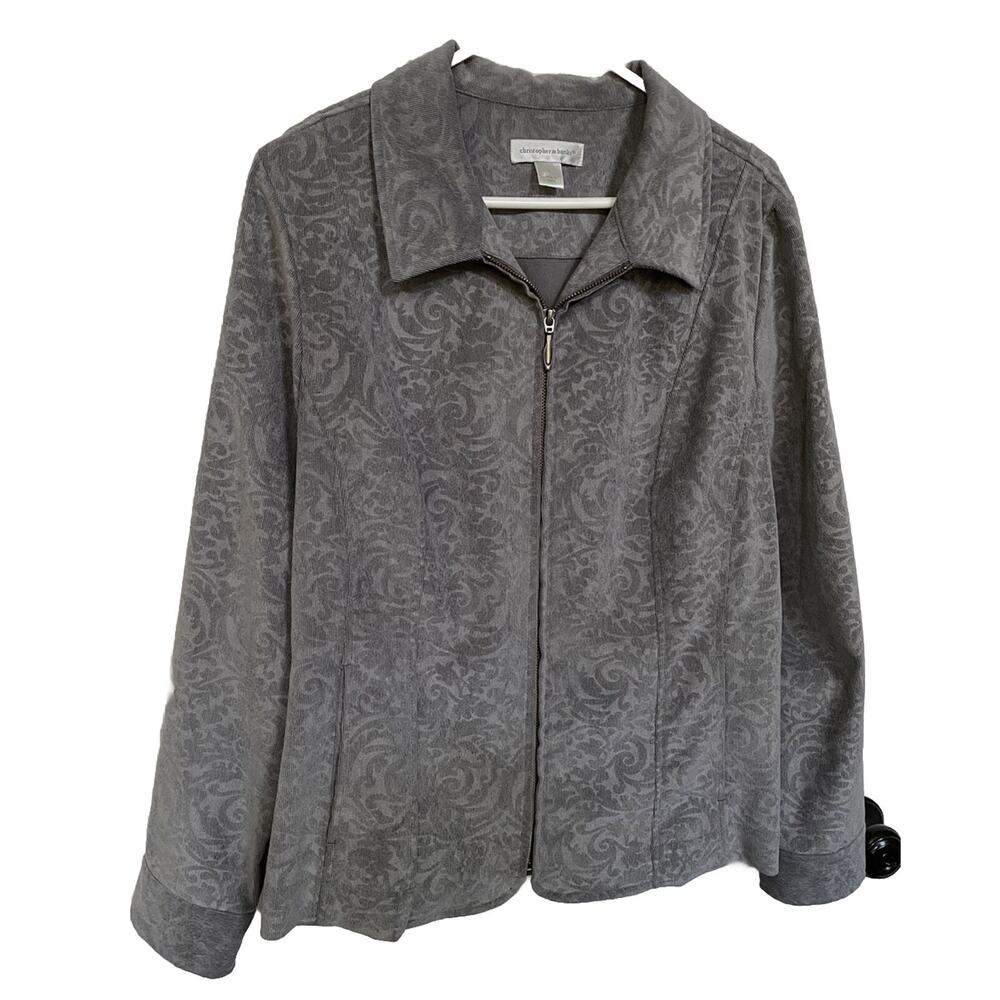C.J. Banks Jacket Large Gray Paisley Zip Pockets RN 63823 Christopher Banks Work